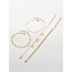 4 piezas Pulsera tobillera con accesorio de mariposa